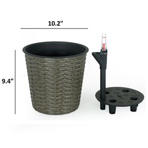 Vaso Decorativo Intelligente in Vimini Grigio Rotondo da 10,2 Pollici con Sistema di Auto-Irrigazione per Interni ed Esterni - Product Image 4