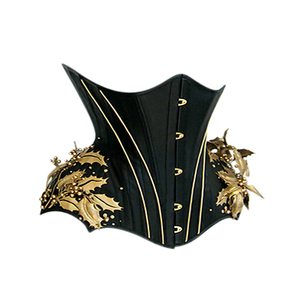 Corsé de Cuero Negro para Mujer con Apliques Dorados de Holly, Moldeador de Control Firme, Talla Adulto - Product Image 3
