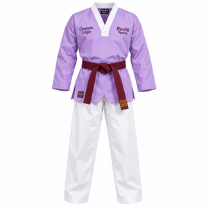 Dobok d'entraînement de Taekwondo personnalisé le plus vendu, uniforme d'arts martiaux unisexe avec manches contrastées, col en V et ceinture pour adultes - Product Image 1