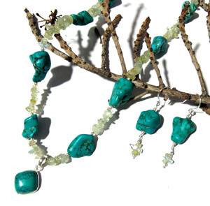 Natural Turquoise Aquamarine Gemstone Beaded Snake Chain Necklace Matching Bohemian Style Earring 925 Sterling Silver Handmade - Product Image 5