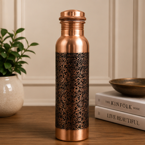 Juego de Botellas de Cobre Puro con Grabado de Arco Mughal Real y Vasos, Vajilla Portátil de Viaje con Diseño Tradicional - Product Image 3