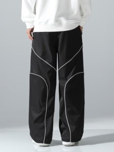 Pantalon de survêtement décontracté personnalisé, imperméable, blanc, coupe oversize, avec empiècements latéraux incurvés noirs, unisexe, pour hommes et femmes, directement de l'usine - Product Image 6