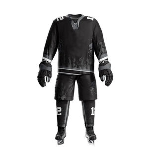 Custom Ice Hockey Uniform <b>Set</b> Men's Black Sublimated Jersey Pants Full Sleeve Moisture Wicking All Seasons Adult Size - Product Image 2