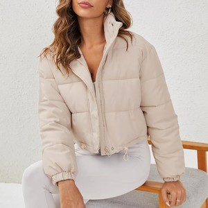 Women's Cropped Puffer Jacket Solid Color Stand Collar Zipper Closure Full <b>Sleeve</b> Winter Warm Outerwear Wholesale Puffer Jacket - Product Image 4