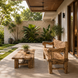 Banc en bois de Suar massif classique Bagong pour hall d'hôtel, finition naturelle avec design antique artisanal pour projets de complexes hôteliers et villas - Product Image 4