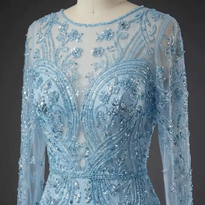 Vestidos de fiesta de tul con pedrería hechos a mano, cuello alto, manga casquillo, largo hasta el suelo, para noche, fiesta formal, proveedor mayorista - Product Image 1