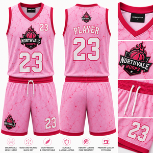 Conjunto de Camiseta y Pantalones Cortos de Baloncesto Rosa Personalizados |   Uniforme de Baloncesto para Hombre y Mujer |   Fábrica de Ropa Deportiva OEM - Product Image 2