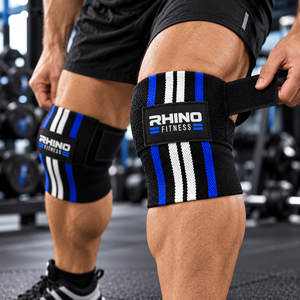 RHINO FITNESS Adjustable Breathable Nylon <b>Knee</b> Wraps Stabilizer Hook Loop <b>Strap</b> Leg <b>Support</b> Unisex - Product Image 2