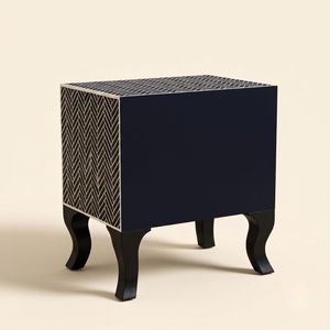 <b>Black</b> Bone Inlay 2 <b>Drawer</b> <b>Bedside</b> table Chevron Stripe Pattern Nightstand Artisan bedroom Furniture Bone Inlay Table - Product Image 2