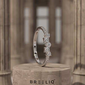 14K Solid Gold Lab Grown Diamond Five Stone Ring Minimalist Curved Half Eternity Band Elegant <b>Wedding</b> Ring for Women - Product Image 1