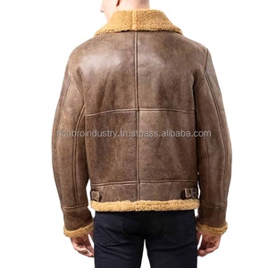 Chaqueta de Cuero con Forro de Borrego para Hombre, Ligera, Cálida, de Manga Larga, Estilo Motociclista, Nueva Colección de Invierno, Fabricada en Fábrica OEM - Product Image 4