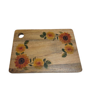 Planche à découper en bois véritable, forme rectangulaire, avec poignée, motif tournesol, finition naturelle, plateau de service pour la cuisine - Product Image 1