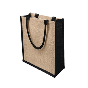 Sac fourre-tout en jute laminé bio avec logo personnalisé, design bicolore élégant, fermeture éclair avec fenêtre en PVC, sac de shopping réutilisable et écologique - Product Image 2