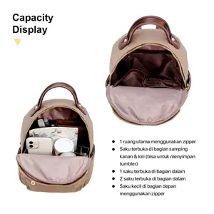 กระเป๋าเป้สะพายหลังขนาดเล็กสำหรับผู้หญิง โลโก้สั่งทำได้ กันน้ำกระเซ็น แฟชั่นทันสมัย สายรัดซิป ใช้วัสดุไมโครไฟเบอร์ผสมหนังสังเคราะห์ - Product Image 5