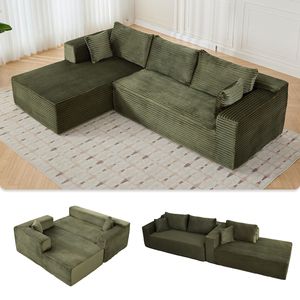 Divano Sezionale Modulare Minimalista a Compressione con Seduta Profonda, Divano a L Senza Struttura con Chaise Longue Comoda, Divano Letto per Soggiorno - Product Image 2