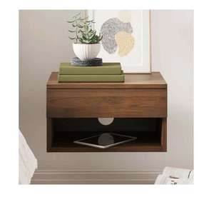 Mesita de Noche Flotante de Pared que Ahorra Espacio con Cajón de Almacenamiento, Gabinete de Madera Marrón, Decoración Moderna para Dormitorio - Product Image 5