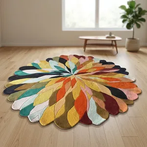 Abstract Hand Tufted Wool <b>Thin</b> Custom Area <b>Rug</b> Bohemian Style Plush Medium Pile Bedroom Dining Room Washable Polypropylene - Product Image 4