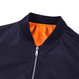 Chaqueta Bomber Unisex Personalizable de Alta Calidad, Azul Marino, Manga Larga, Cierre de Cremallera, Cuello Camisero, Talla Grande, Casual, Resistente al Viento - Product Image 3