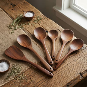 Juego de 6 Espátulas de Madera, Utensilios de Cocina de Madera Natural con Acabado Liso, Reutilizables para Uso Doméstico y en Restaurantes - Product Image 4