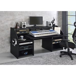 Escritorio negro para ordenador con soporte para auriculares - Product Image 1