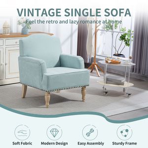 Poltrona Club Moderna Retrò in Tessuto con Gambe in Legno e Finitura con Borchie, Comoda Poltrona Imbottita per Soggiorno - Product Image 2