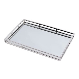 Rectangular <b>Mirrored</b> Storage <b>Tray</b> With Metal Frame Minimalist Design For Table Top Organization - Product Image 2