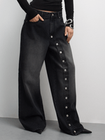 Jeans à jambes larges pour femmes grandes tailles avec broderie florale exquise et perles, denim élégant, décontracté, à porter au quotidien, détails tendance - Product Image 2
