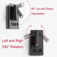 Lampe murale de chevet en aluminium pour la maison et le bureau avec port de charge USB et lumière LED à angle réglable rotatif