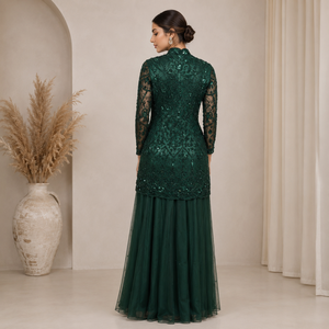 Luxury Modern Emerald Green Beaded Mermaid Evening Gown Jacket Women | Floor-Length Long Sleeve Formal Party Wedding Dress - Product Image 3