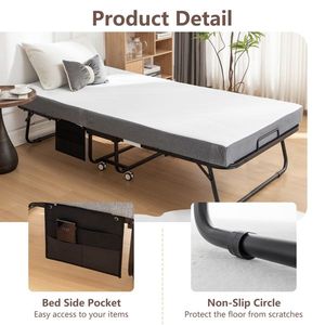 Letto Pieghevole Portatile con Materasso in Memory Foam, Lettino per Ospiti su Ruote, per Adulti, con Copertura e Vano Portaoggetti, per Casa o Ufficio - Product Image 3