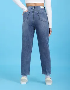 Femmes décontracté petit ami jean taille haute maman Fit élégant Denim pantalon décontracté coupe dames bleu Denim pantalon - Product Image 5