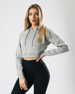 Custom Designer Front Logo Printed <b>Winter</b> High Quality Oversized Long Sleeve Crop <b>Top</b> Pullover Hoodie for Women - Product Image 1