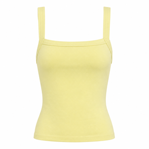 Camiseta sin mangas para mujer, estilo Y2K, color amarillo mantequilla, cuello cuadrado, ajuste ceñido, de algodón, no transparente, venta al por mayor, personalizada, básica, de verano - Product Image 6