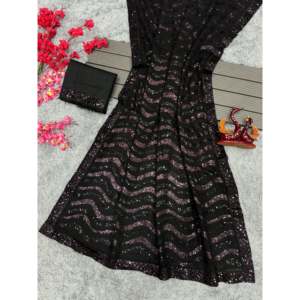 Magnifique sari en organza pour les fêtes, silhouette droite avec broderie de sequins - Product Image 4