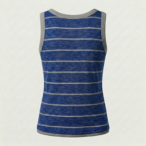 Top de Punto Personalizado con Logotipo, Nuevo, 100% Poliéster, Verano, Transpirable, a Rayas, Casual, Sexy, Sin Mangas, Elástico y Ajustado para Mujer - Product Image 2