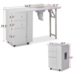 Table de manucure portable et pliable avec aspirateur électrique, roues verrouillables, coussin de poignet et tiroirs pour salons de beauté, en métal durable - Product Image 5