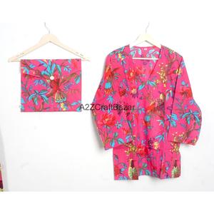 Conjunto de pijama 100% algodón, ropa de dormir estampada, conjunto de pijama de dos piezas con cintura elástica, pantalones y top de manga larga para el verano. - Product Image 2