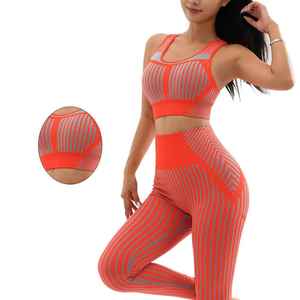 Ensemble de yoga respirant sans couture pour femmes, 2 pièces, vêtements de sport de gym, haut court sans manches, leggings à taille mi-haute élastique - Product Image 2