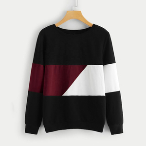 Custom Logo Color Block Sweatshirt Mens Oversized Black Burgundy White <b>Patchwork</b> Pullover Long Sleeve Round Neck Streetwear <b>Tops</b> - Product Image 3