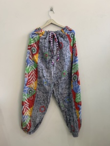 Handmade Cotton Kantha Travel Pants <b>with</b> <b>Elastic</b> <b>Waist</b> Vintage Floral Pattern Eco-Friendly & Breathable Comfy Soft <b>Trouser</b> - Product Image 5