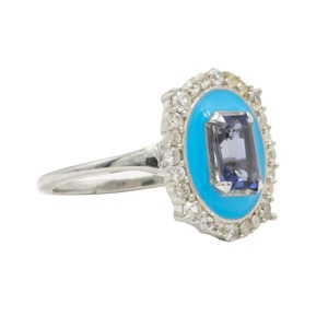 Premium Luxury 925 Sterling Silver Rhodium Finish <b>Blue</b> Turquoise Halo Cocktail <b>Ring</b> with Sparkling CZ Stones Certified for Women - Product Image 3