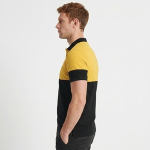 Polo tricoté personnalisé de haute qualité pour homme, à blocs de couleur, manches courtes, décontracté, design uni, noir et jaune, faible MOQ OEM - Product Image 4