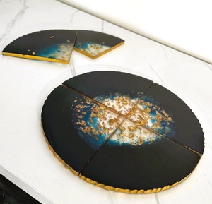 High Quality Eco-Friendly Modern Resin Oval Mats/Pads <b>Green</b> Gold Leaf Design 400mm Diameter 5mm Thick Stocked Custom Brand Table - Product Image 3