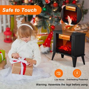 Cheminée électrique autoportante 1500W avec flamme réaliste et protection contre la surchauffe - Portable et design en bois - Product Image 3