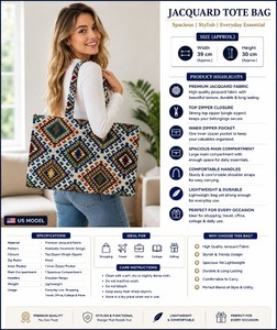 Sac fourre-tout bohème en jacquard pour femme, sac à main à motifs multicolores, sac à bandoulière carré pour les voyages quotidiens - Product Image 3