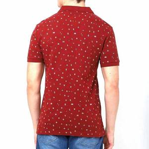 Polo de algodón de manga corta con estampado geométrico rojo para hombre, informal, transpirable, Oxford, corte regular. - Product Image 5