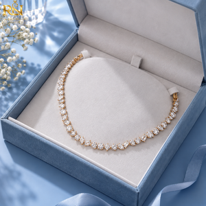 Collar de tenis con diamantes cultivados en laboratorio de corte brillante en racimo |   Collar Elegante de Oro Sólido de 9K, 14K y 18K, Joyería Fina de Lujo, Regalo - Product Image 3