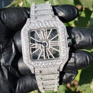 Reloj de Lujo con Esqueleto Esmerilado, Diamantes Moissanite VVS, Totalmente Adornado, Correa de Acero Inoxidable Cuadrada, Edición Limitada Vintage para Hombre - Product Image 1