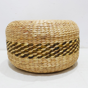 Handcrafted <b>Round</b> Plant Fiber <b>Pouf</b> Bohemian Style Circular Design Living Room Decor - Product Image 4