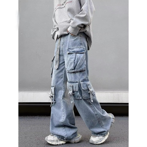 Pantalones Vaqueros de Mezclilla de Algodón de Alta Calidad Personalizados, Corte Holgado, Estilo Cargo, para Hombre, Pierna Ancha - Product Image 3